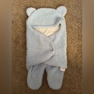 Blue Mello One Pieces Cozy Teddy Bear baby infant Swaddle blue fuzzy sleepwear